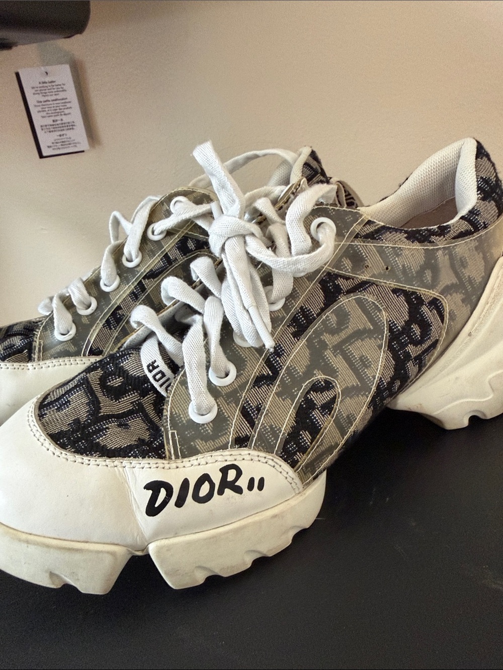 Dior White & Gray Logo-Print Sneakers